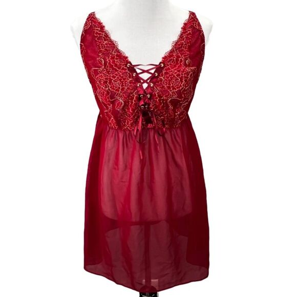 NEW NWT Burgundy Plus Sz 22/24 Lingerie Chemise & Thong 2 Pc Sexy Set CACIQUE - Picture 1 of 5